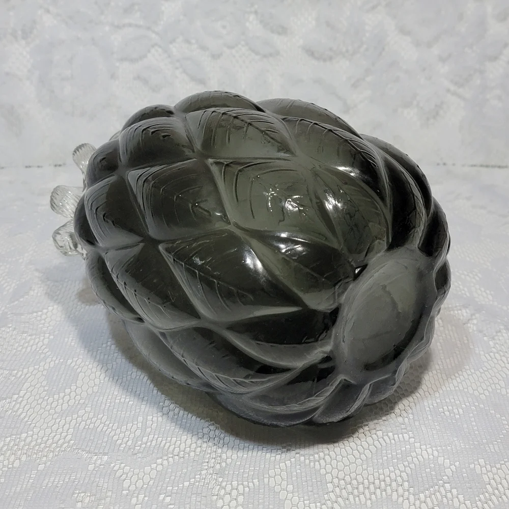 Black Gray Quilted Glass Pumpkin 8.5